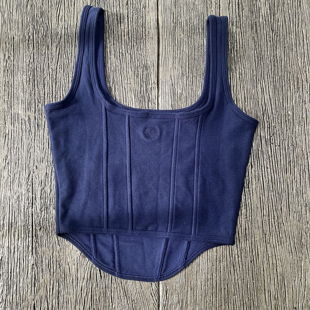 Victoria's Secret PINK The Cinched Piqué Corset Top IN Midnight Navy Size Small - Picture 7 of 9
